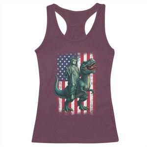 Funny Dinosaur Statue Of Liberty 4th Of July Racerback Tank Top American Flag TS11 Maroon Print Your Wear