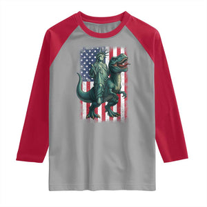 Funny Dinosaur Statue Of Liberty 4th Of July Raglan Shirt American Flag TS11 Sport Gray Red Print Your Wear