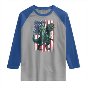 Funny Dinosaur Statue Of Liberty 4th Of July Raglan Shirt American Flag TS11 Sport Gray Royal Print Your Wear