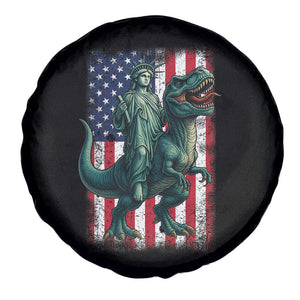 Funny Dinosaur Statue Of Liberty 4th Of July Spare Tire Cover American Flag TS11 Print Your Wear