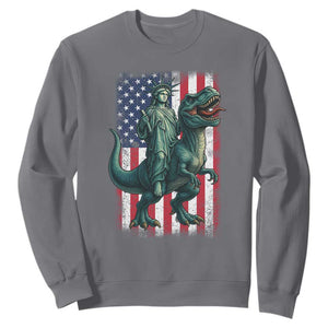Funny Dinosaur Statue Of Liberty 4th Of July Sweatshirt American Flag TS11 Charcoal Print Your Wear