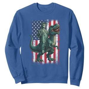 Funny Dinosaur Statue Of Liberty 4th Of July Sweatshirt American Flag TS11 Royal Blue Print Your Wear