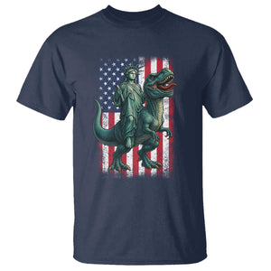 Funny Dinosaur Statue Of Liberty 4th Of July T Shirt American Flag TS11 Navy Print Your Wear