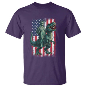Funny Dinosaur Statue Of Liberty 4th Of July T Shirt American Flag TS11 Purple Print Your Wear