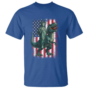 Funny Dinosaur Statue Of Liberty 4th Of July T Shirt American Flag TS11 Royal Blue Print Your Wear