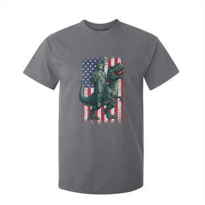 Funny Dinosaur Statue Of Liberty 4th Of July T Shirt For Kid American Flag TS11 Charcoal Print Your Wear