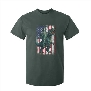 Funny Dinosaur Statue Of Liberty 4th Of July T Shirt For Kid American Flag TS11 Dark Forest Green Print Your Wear