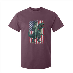 Funny Dinosaur Statue Of Liberty 4th Of July T Shirt For Kid American Flag TS11 Maroon Print Your Wear
