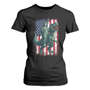 Funny Dinosaur Statue Of Liberty 4th Of July T Shirt For Women American Flag TS11 Black Print Your Wear