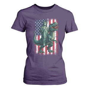 Funny Dinosaur Statue Of Liberty 4th Of July T Shirt For Women American Flag TS11 Purple Print Your Wear