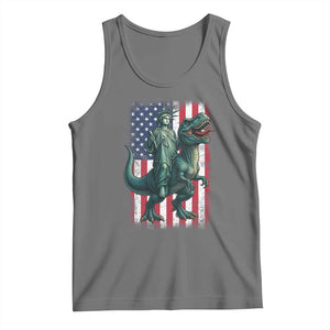 Funny Dinosaur Statue Of Liberty 4th Of July Tank Top American Flag TS11 Black Heather Print Your Wear