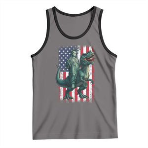 Funny Dinosaur Statue Of Liberty 4th Of July Tank Top American Flag TS11 Deep Heather Black Print Your Wear