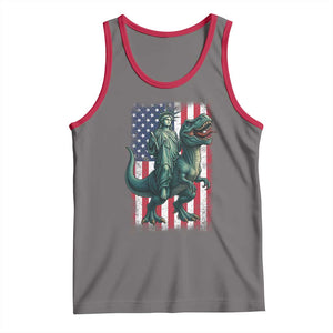 Funny Dinosaur Statue Of Liberty 4th Of July Tank Top American Flag TS11 Deep Heather Red Print Your Wear