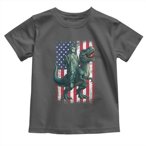 Funny Dinosaur Statue Of Liberty 4th Of July Toddler T Shirt American Flag TS11 Dark Heather Print Your Wear