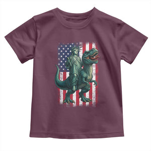 Funny Dinosaur Statue Of Liberty 4th Of July Toddler T Shirt American Flag TS11 Maroon Print Your Wear