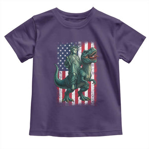 Funny Dinosaur Statue Of Liberty 4th Of July Toddler T Shirt American Flag TS11 Purple Print Your Wear