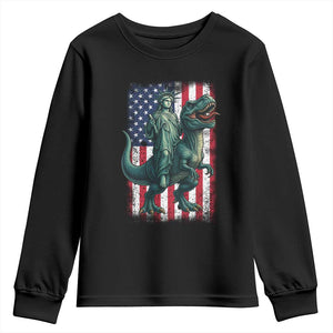 Funny Dinosaur Statue Of Liberty 4th Of July Youth Sweatshirt American Flag TS11 Black Print Your Wear