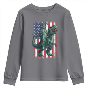 Funny Dinosaur Statue Of Liberty 4th Of July Youth Sweatshirt American Flag TS11 Charcoal Print Your Wear