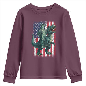 Funny Dinosaur Statue Of Liberty 4th Of July Youth Sweatshirt American Flag TS11 Maroon Print Your Wear