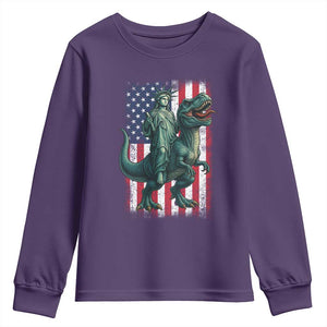 Funny Dinosaur Statue Of Liberty 4th Of July Youth Sweatshirt American Flag TS11 Purple Print Your Wear