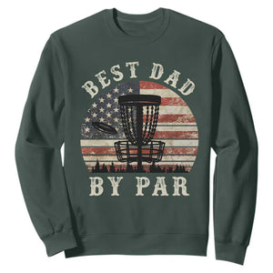 Funny Disc Golf Dad Best Dad By Par Sweatshirt Vintage American Flag Fathers Day TS11 Dark Forest Green Print Your Wear
