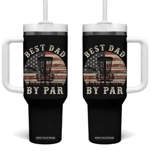 Funny Disc Golf Dad Best Dad By Par Tumbler With Handle Vintage American Flag Fathers Day TS11 One Size: 40 oz Black Print Your Wear