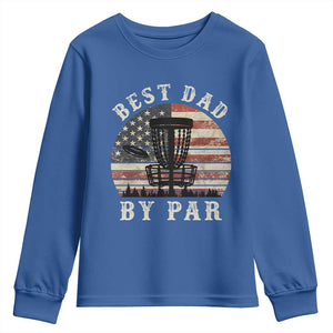 Funny Disc Golf Dad Best Dad By Par Youth Sweatshirt Vintage American Flag Fathers Day TS11 Royal Blue Print Your Wear