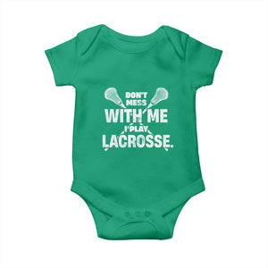 Funny Don't Mess With Me I Play Lacrosse Baby Onesie Vintage Lax Sticks TS11 Irish Green Print Your Wear