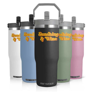 Funny Drinking Flip Straw Tumbler Sunshine & Wine Retro Drinking Summer Vintage 70's TS10 Print Your Wear