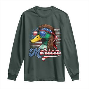 Funny Duck Merica Long Sleeve Shirt 4th Of July American Flag Patriotic Hunting TS11 Dark Forest Green Print Your Wear