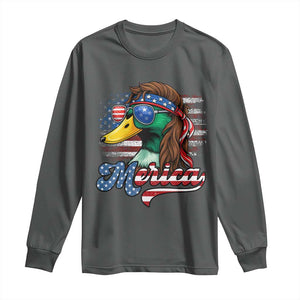 Funny Duck Merica Long Sleeve Shirt 4th Of July American Flag Patriotic Hunting TS11 Dark Heather Print Your Wear