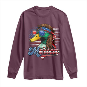 Funny Duck Merica Long Sleeve Shirt 4th Of July American Flag Patriotic Hunting TS11 Maroon Print Your Wear