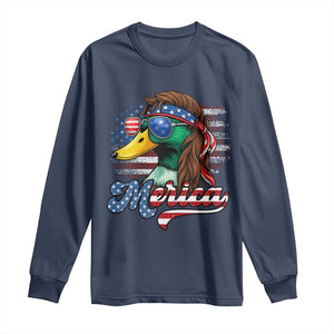 Funny Duck Merica Long Sleeve Shirt 4th Of July American Flag Patriotic Hunting TS11 Navy Print Your Wear
