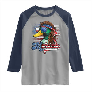 Funny Duck Merica Raglan Shirt 4th Of July American Flag Patriotic Hunting TS11 Sport Gray Navy Print Your Wear