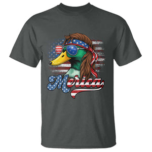 Funny Duck Merica T Shirt 4th Of July American Flag Patriotic Hunting TS11 Dark Heather Print Your Wear