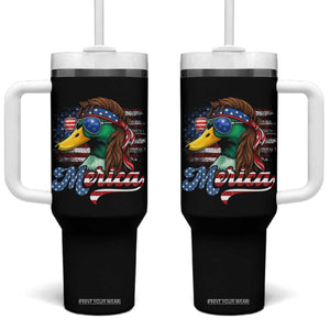 Funny Duck Merica Tumbler With Handle 4th Of July American Flag Patriotic Hunting TS11 One Size: 40 oz Black Print Your Wear