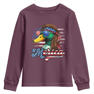Funny Duck Merica Youth Sweatshirt 4th Of July American Flag Patriotic Hunting TS11 Maroon Print Your Wear