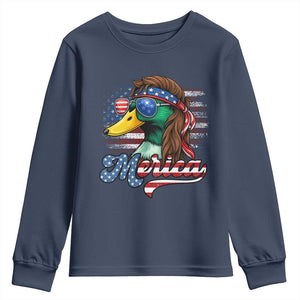 Funny Duck Merica Youth Sweatshirt 4th Of July American Flag Patriotic Hunting TS11 Navy Print Your Wear