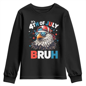 Funny Eagle It's 4th Of July Bruh Youth Sweatshirt Patriotic Bald Eagle American Flag TS11 Black Print Your Wear