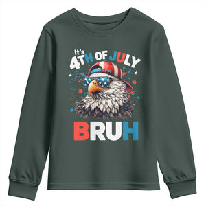 Funny Eagle It's 4th Of July Bruh Youth Sweatshirt Patriotic Bald Eagle American Flag TS11 Dark Forest Green Print Your Wear