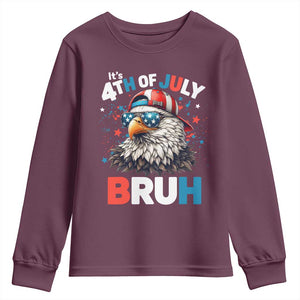 Funny Eagle It's 4th Of July Bruh Youth Sweatshirt Patriotic Bald Eagle American Flag TS11 Maroon Print Your Wear