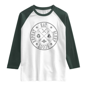 Funny Eat Sleep Scout Repeat Raglan Shirt Scouting Outdoor Camping Nature TS11 White Dark Forest Green Print Your Wear