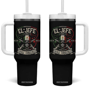 Funny El Jefe Mas Chingon Tumbler With Handle Mexican Boss TS11 One Size: 40 oz Black Print Your Wear