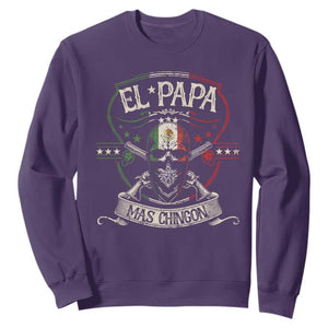 Funny El Papa Mas Chingon Sweatshirt Best Mexican Dad Fathers Day Skull TS11 Purple Print Your Wear
