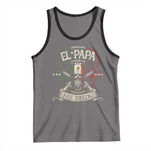Funny El Papa Mas Chingon Tank Top Best Mexican Dad Father's Day Skull TS11 Deep Heather Black Print Your Wear