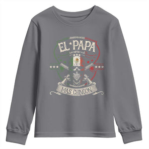 Funny El Papa Mas Chingon Youth Sweatshirt Best Mexican Dad Fathers Day Skull TS11 Charcoal Print Your Wear
