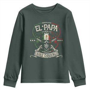 Funny El Papa Mas Chingon Youth Sweatshirt Best Mexican Dad Fathers Day Skull TS11 Dark Forest Green Print Your Wear