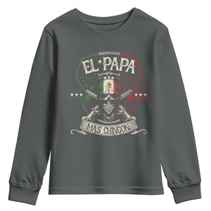 Funny El Papa Mas Chingon Youth Sweatshirt Best Mexican Dad Fathers Day Skull TS11 Dark Heather Print Your Wear