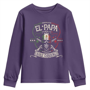 Funny El Papa Mas Chingon Youth Sweatshirt Best Mexican Dad Fathers Day Skull TS11 Purple Print Your Wear