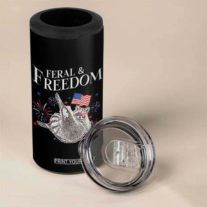 Funny Feral And Free 4 in 1 Can Cooler Tumbler 4th of July Patriotic Raccoon With American Flag TS11 Print Your Wear